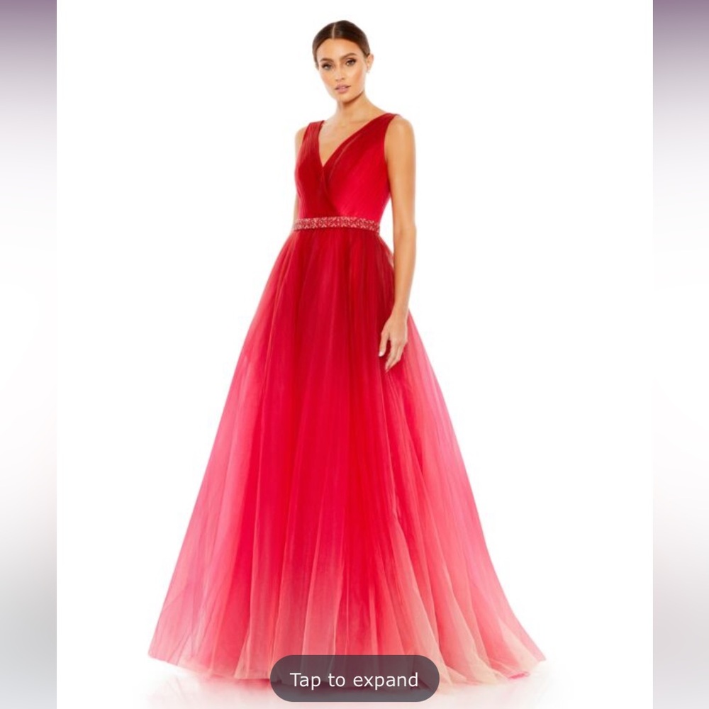 Mac Duggal 20378 Ombre Tulle Prom Gown Beaded Belt Dress
